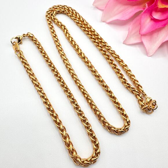 Vintage Avon Wheat Spiga Chain Necklace Bracelet Set Gold Tone 90s Like New Chic - Picture 1 of 16